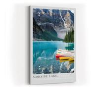 Paul Sinus Impression d'art 40 x 60 cm Moraine Lac Canada Lac de montagne Canoë Reflection couleurs naturelles Montagnes rocheuses