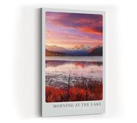 Paul Sinus Impression d'art 40 x 60 cm Morning at the Lake - Panorama alpin avec lac calme à la lumière du matin en rose et violet
