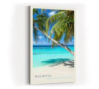 Paul Sinus Impression d'art 40 x 60 cm Plage de palmiers de Maldives avec mer bleu turquoise et sable blanc sous un ciel brillant
