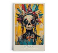 Paul Sinus Impression sur toile 40 x 60 cm - Motif : Día de los Muertos, tête de mort, art, tradition, couleurs, culture, mystique, aztèque, festival, Mexique, vie