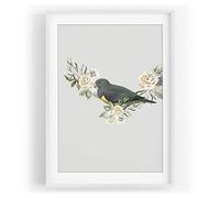 Paul Sinus Motif oiseau - Colombe - Fleurs - Fleurs - Art - Couleur vintage - Motif encadré blanc au format A3