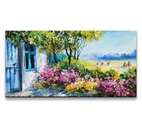 Paul Sinus Tableau 120x60cm, Nature Vive, Floraison de Fleurs au Pavillon de Campagne, Image sur Toile sur Cadre en Bois