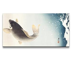 Paul Sinus Tableau 120x60cm Ohara Koson Carpe au Cascade Impression sur toile, Tableau, Art