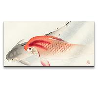 Paul Sinus Tableau 120x60cm Ohara Koson "Deux Kois dans l'eau" Impression sur toile, poissons Koi, Art japonais
