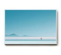 Paul Sinus Tableau 90 x 60 cm The Serenity of Blue Waters - Paysage marin minimaliste avec bateau et oiseaux sous un ciel clair, symbole de liberté et d'équilibre intérieur