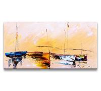 Paul Sinus Tableau mural 120 x 60 cm - Bateaux rayonnants au coucher du soleil, art maritime sur toile sur cadre en bois, motif bateau œuvre d'art