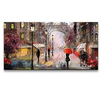 Paul Sinus Tableau mural 120 x 60 cm - Élégance sous la pluie, motif urbain avec parapluies, art romantique sur toile et cadre en bois