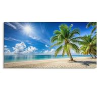 Paul Sinus Tableau mural 120 x 60 cm - Plage paradisiaque - Palmiers de rêve sous un ciel bleu brillant sur la mer bleu turquoise