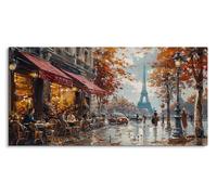 Paul Sinus Tableau mural 120 x 60 cm - Romantique Paris, ambiance café et tour Eiffel