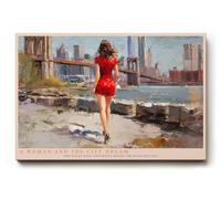 Paul Sinus Tableau mural 120 x 80 cm « A Woman and the City Dream Red Dress Beside the River Skyline »