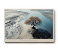 Paul Sinus Tableau mural 120 x 80 cm - Arbre solitaire - Paysage de rivière - Vue aérienne - Art naturel moderne en bleu et toenen de sable - Décoration murale pour salon, bureau