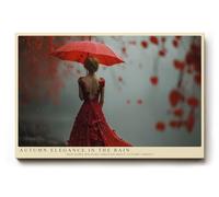Paul Sinus Tableau mural 120 x 80 cm Autumn Elegance in the Rain - Élégance dans la robe rouge sous la pluie d'automne