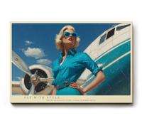 Paul Sinus Tableau mural 120 x 80 cm Fly avec style - Une femme élégante au look rétro devant l'avion symbolise la liberté, la mode et le désir d'aventure