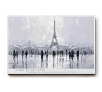 Paul Sinus Tableau mural 120 x 80 cm Paris in the Rain Impressionnante scène urbaine de Paris sous la pluie avec promeneurs sous la tour Eiffel dans des tons gris froids.