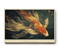 Paul Sinus Tableau mural - 120 x 80 cm - Poisson koï orange et blanc - Art sous-marin - Illustration moderne - Décoration murale pour salon et bureau