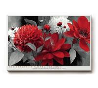 Paul Sinus Tableau mural 120 x 80 cm The Beauty of Floral Harmony, motif floral coloré en rouge et gris, avec une expressivité moderne