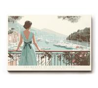 Paul Sinus Tableau mural 120 x 80 cm The Beauty of Italian Riviera - Motif romantique de la côte avec femme sur le balcon et vue sur le port - Symbole d'élégance, de liberté et de style de vie
