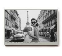 Paul Sinus Tableau mural 120 x 80 cm The Charm of Parisian Streets - Scène de rue élégante à Paris avec tour Eiffel en noir et blanc