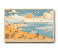 Paul Sinus Tableau mural 120 x 80 cm The Horizon of Unseen Whispers - Paysage de plage surréaliste avec yeux sur la mer inspiré par le rêve et la perception