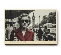 Paul Sinus Tableau mural 120 x 80 cm The Lady in Red - Motif rétro élégant d'une femme élégante sous la pluie de Londres, inspiré des classiques du film et de l'art de la mode
