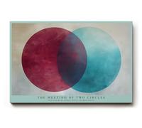 Paul Sinus Tableau mural 120 x 80 cm The Meeting of Two Circles, motif minimaliste aux couleurs avec cercles rouges et bleus qui se chevauchent