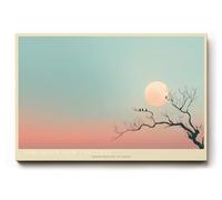 Paul Sinus Tableau mural 120 x 80 cm The Moon and the Tree, motif naturel minimaliste avec lune, arbre et oiseaux, dans des couleurs pastel douces pour des intérieurs modernes calmes
