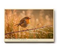 Paul Sinus Tableau mural 120 x 80 cm The Morning Robin - Délicat rouge-gorge à la lumière dorée du matin, symbole d'espoir et du début d'une nouvelle journée