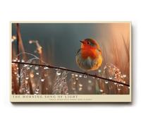 Paul Sinus Tableau mural 120 x 80 cm The Morning Song of Light - Motif naturel délicat avec un rouge-gorge à l'aube entouré de rosée et d'une lumière douce.