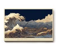 Paul Sinus Tableau mural 120 x 80 cm The Power of the Sea - Les vagues dynamiques en bleu et or symbolisent la force irrépressible et la beauté de l'océan