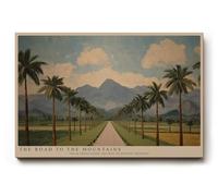 Paul Sinus Tableau mural 120 x 80 cm The Road to the Mountains motif paysage stylisé avec allée de palmiers et montagnes majestueuses en arrière-plan sous un ciel dégagé.