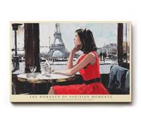 Paul Sinus Tableau mural 120 x 80 cm The Romance of Parisian Moments - Scène impressionniste d'une femme en robe rouge avec vue sur la tour Eiffel - Art urbain romantique