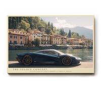 Paul Sinus Tableau mural 120 x 80 cm The Veloce Concept Voiture futuriste d'une voiture de sport italienne sur une rive lac pittoresque à l'architecture classique.