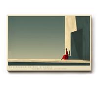 Paul Sinus Tableau mural 120 x 80 cm The Woman en Silence rouge - Scène minimaliste avec femme en robe rouge dans le jeu de la lumière et de l'ombre, symbole de calme, de force et d'équilibre