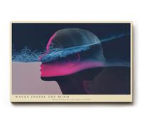 Paul Sinus Tableau mural 120 x 80 cm - Visage abstrait - Mer - Pensée moderne - Bleu rose - Art surréaliste - Grande image d'art - Décoration murale créative pour salon, bureau