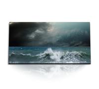 Paul Sinus Tableau mural 120x60 cm - La puissante force de la nature de l'océan dans une tempête en tant que tableau dramatique sur toile, parfait pour vos espaces de vie