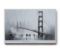 Paul Sinus Tableau mural 150 x 100 cm City of Distant Dreams - Scène de pont brumeux avec ville en arrière-plan, symbole de désir, de mouvement et de poésie urbaine