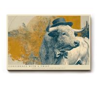 Paul Sinus Tableau mural 150 x 100 cm Portrait de taureau moderne Art animal bleu jaune Impression d'art Grand tableau mural 150 x 100 cm Décoration murale créative pour salon bureau