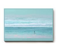 Paul Sinus Tableau mural 150 x 100 cm The Endless Horizon - Paysage marin minimaliste avec des tons bleus doux et un promeneur solitaire sur le rivage, symbole de tranquillité