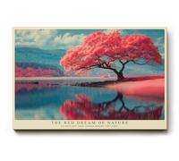 Paul Sinus Tableau mural 150 x 100 cm The Red Dream of Nature - Motif naturel lumineux avec arbre rouge sur les rives du lac dans un paysage harmonieux
