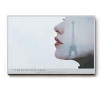 Paul Sinus Tableau mural 180 x 120 cm Paris à Her Mind élégant portrait avec tour Eiffel au profil d'une femme, pour des pièces modernes pleines de style et de romantisme