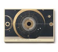 Paul Sinus Tableau mural 180 x 120 cm Secrets of the Universe - Œuvre d'art abstraite en or et bleu foncé qui combine la géométrie cosmique et les mouvements planétaires.