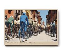 Paul Sinus Tableau mural 180 x 120 cm The Classic Tour de France Motif cycliste historique avec des pilotes en vieux maillots qui traversent des routes ensoleillées.