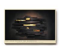 Paul Sinus Tableau mural 180 x 120 cm The Gold Within the Darkness - Structure abstraite en bois avec des accents dorés
