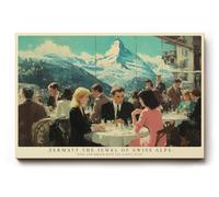 Paul Sinus Tableau mural 180 x 120 cm Zermatt The Jewel of Swiss Alps Scène pittoresque d'un restaurant élégant avec vue sur le Cervin, symbole de luxe et de romantisme de montagne.