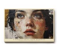 Paul Sinus Tableau mural 30 x 20 cm A Portrait Built from Memories - Portrait expressif d'une femme fait à partir de fragments semblables à un collage, œuvre d'art moderne pleine de profondeur et