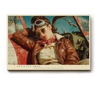 Paul Sinus Tableau mural 30 x 20 cm Let's Fly Away - Pilote vintage en veste en cuir inspiré par la soif d'aventure et l'art aérien rétro, motif élégant pour les pièces modernes