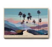 Paul Sinus Tableau mural 30 x 20 cm The Road of Quiet Dreams - Paysage coloré avec des palmiers minces, des collines douces et un chemin qui mène au loin.