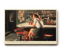 Paul Sinus Tableau mural 30 x 20 cm Waiting in the Night - La femme dans un bar dans une lumière chaude symbolise la réflexion, la solitude et la mélancolie urbaine