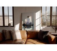 Paul Sinus Tableau mural 40 x 60 cm Awakened Woman - Portrait méditatif d'une femme en robe blanche, assise sur un rocher dans l'eau au lever du soleil, images modernes dans des tons doux