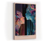 Paul Sinus Tableau mural 40 x 60 cm Cosmic Whispers, deux silhouettes en dialogue avec motifs cosmiques colorés, art moderne avec profondeur